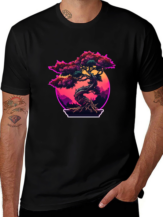 Retro Bonsai Tree Graphic T-Shirt