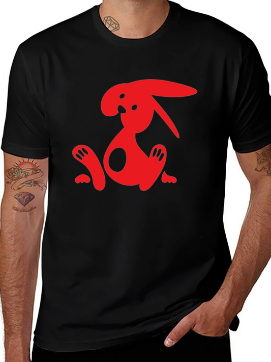 Black T-Shirt with Abstract Red Rabbit Graphic