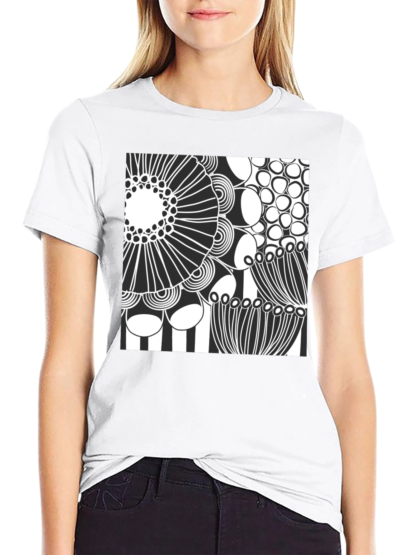 Modern Abstract Graphic Print Black T-Shirt