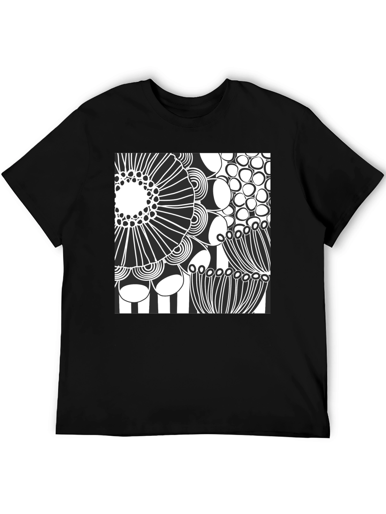Modern Abstract Graphic Print Black T-Shirt