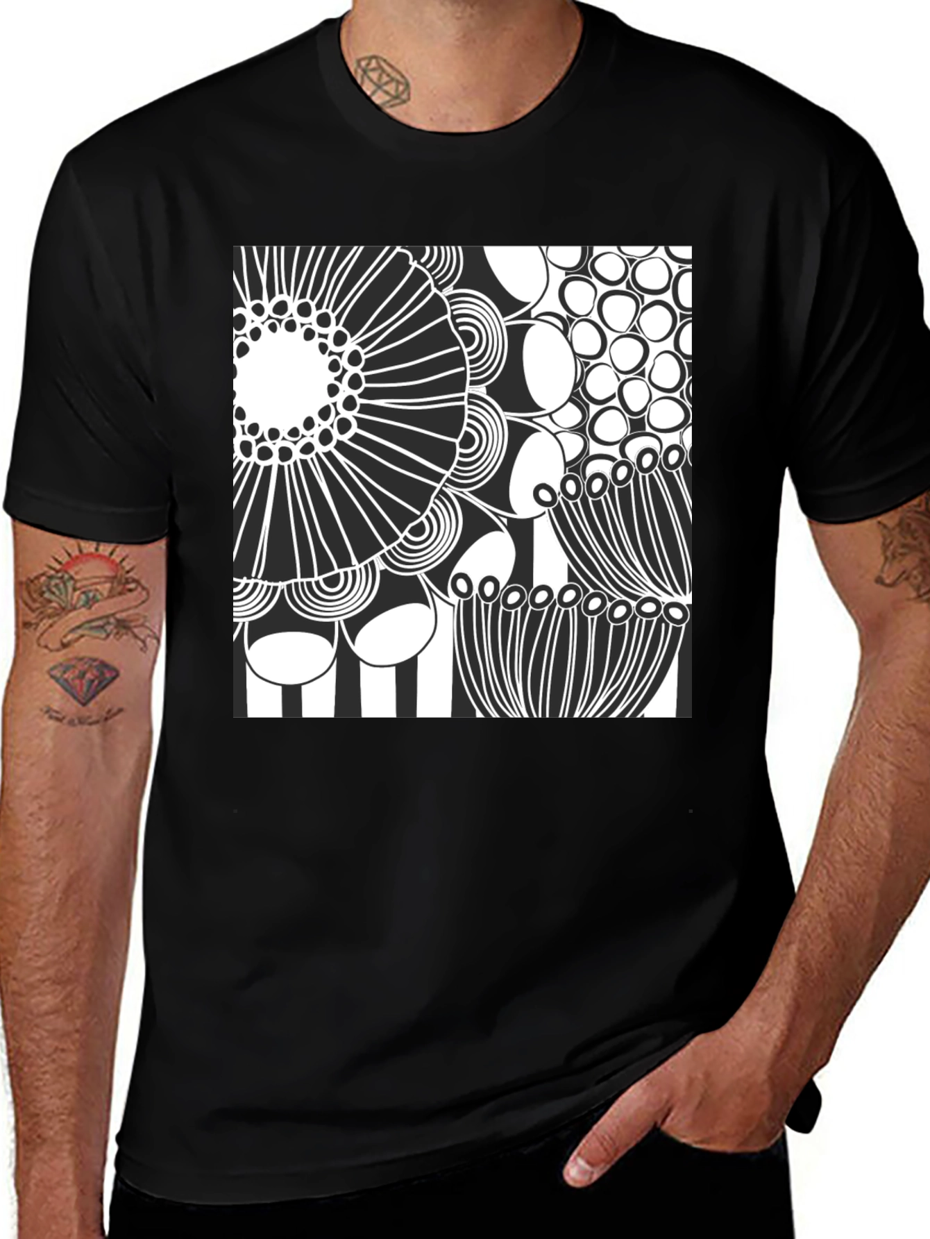 Modern Abstract Graphic Print Black T-Shirt