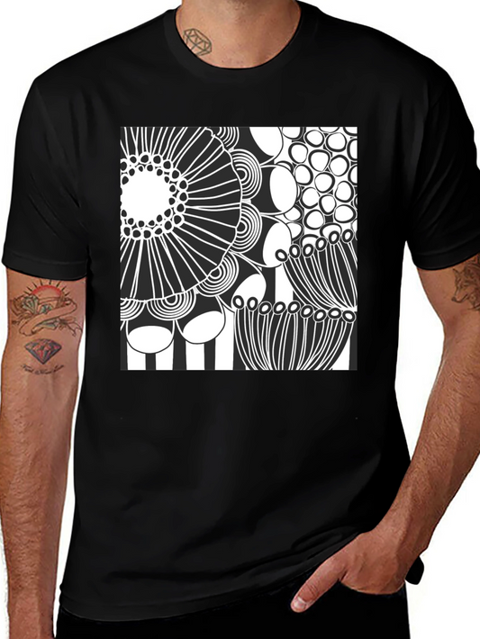 Modern Abstract Graphic Print Black T-Shirt