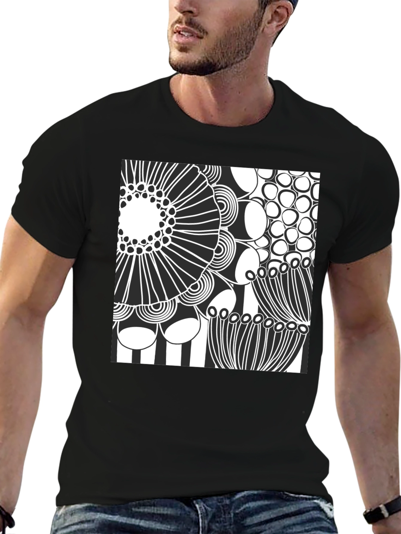 Modern Abstract Graphic Print Black T-Shirt