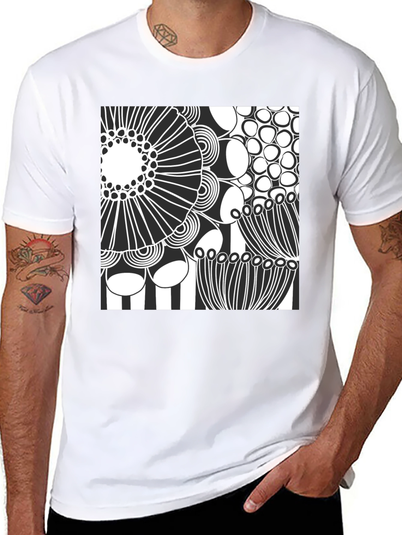 Modern Abstract Graphic Print Black T-Shirt