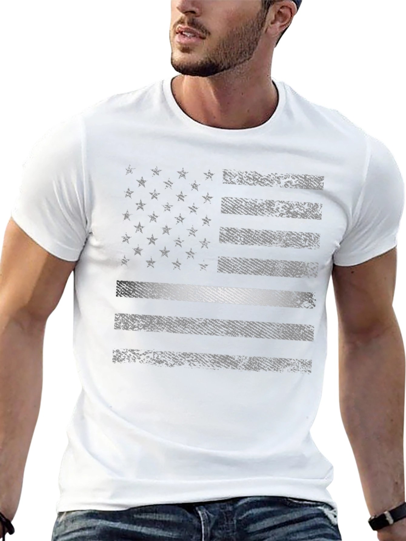 Distressed USA Flag Graphic Print Tee