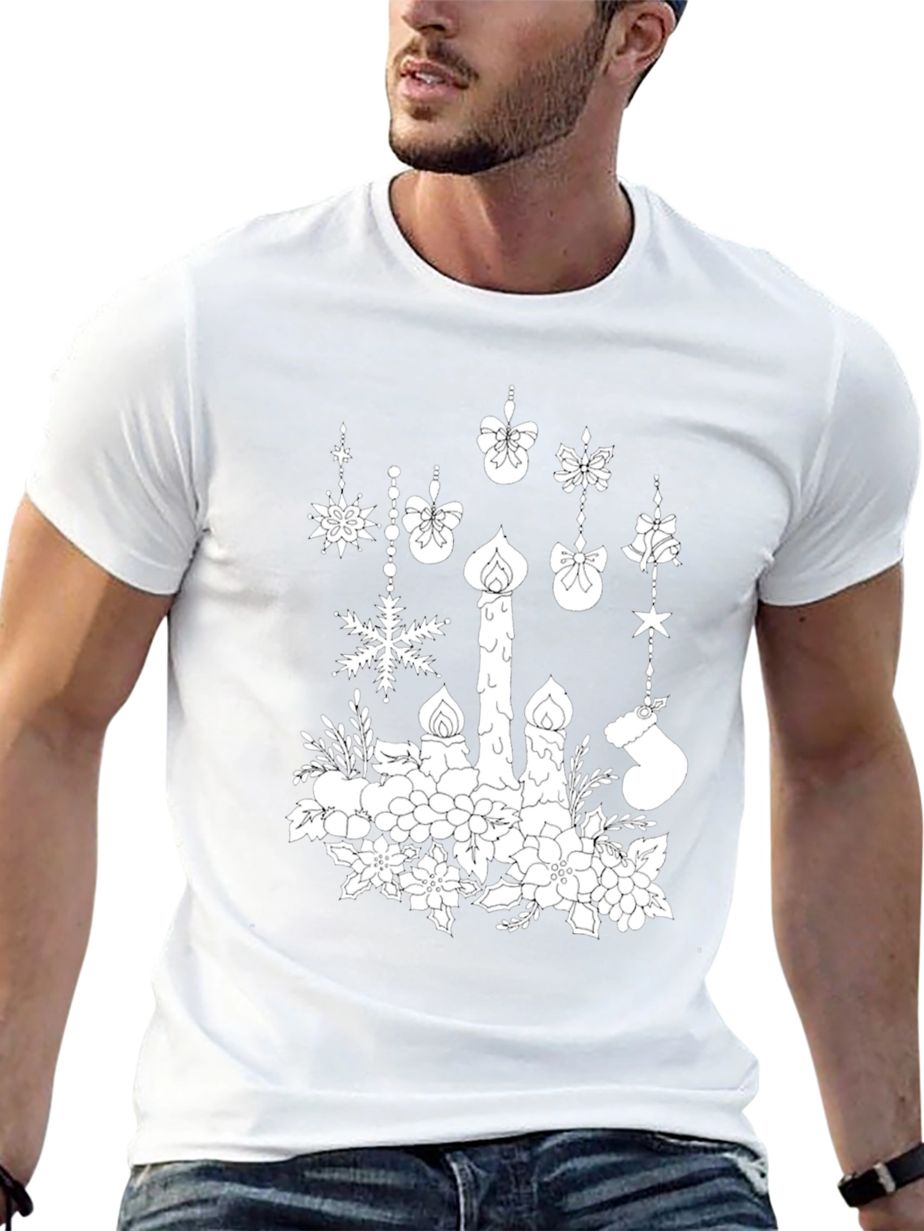Festive Candle & Ornament Graphic Tee