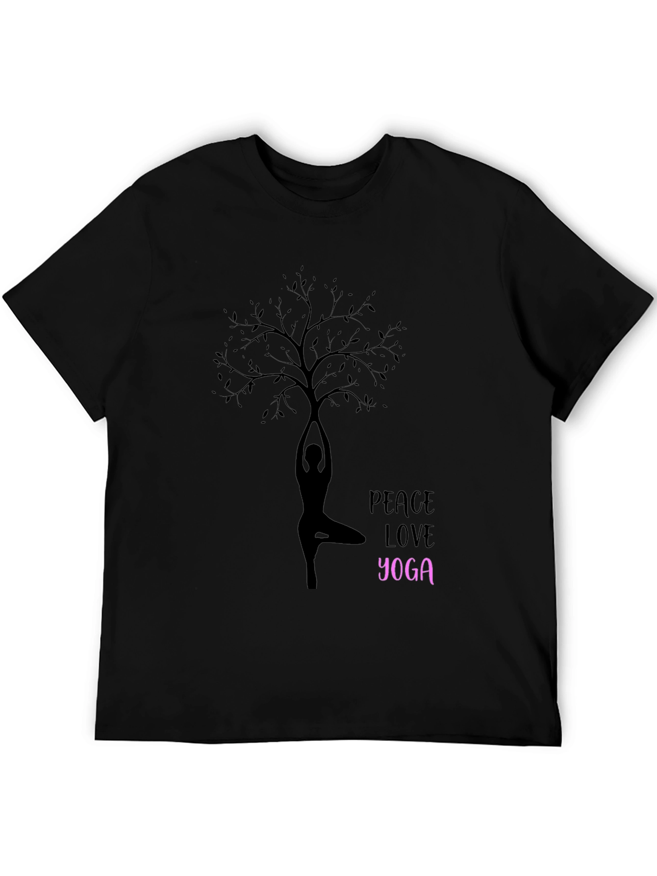 Peace Love Yoga Tree Silhouette Black T-Shirt