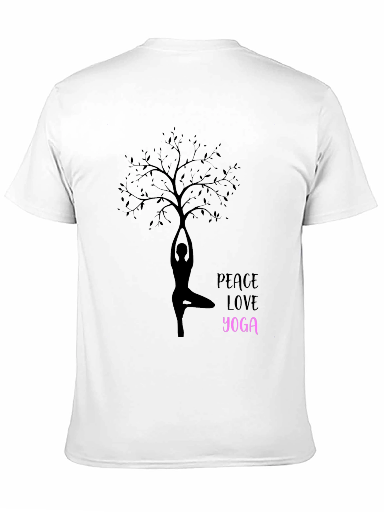 Peace Love Yoga Tree Silhouette Black T-Shirt