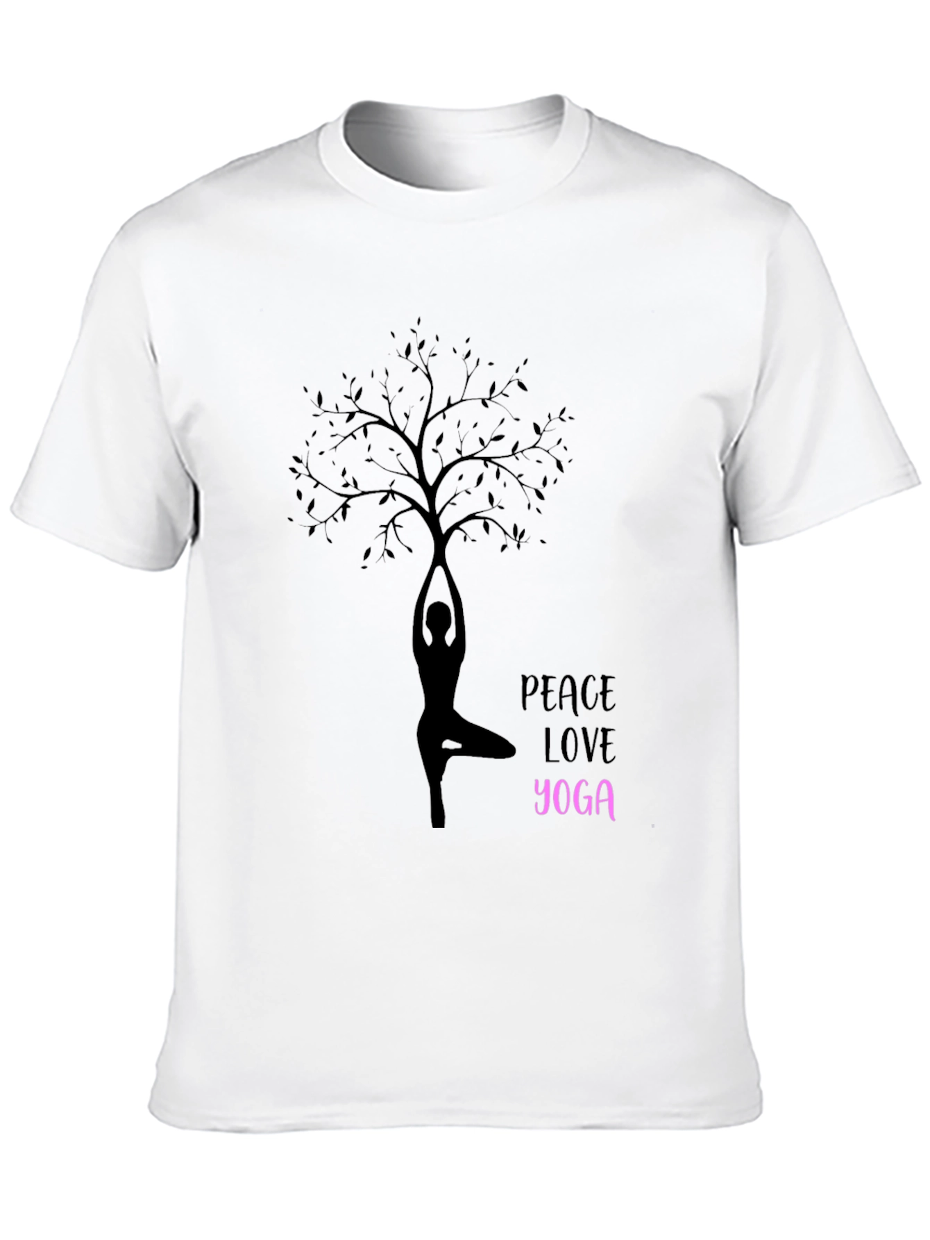 Peace Love Yoga Tree Silhouette Black T-Shirt