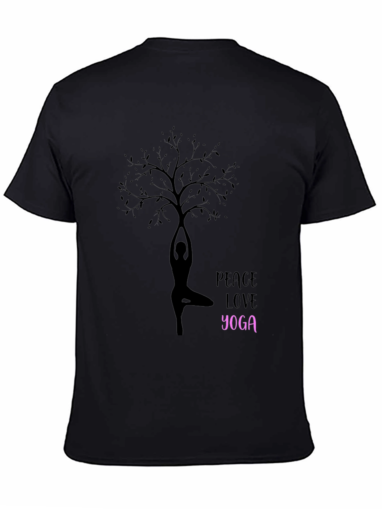 Peace Love Yoga Tree Silhouette Black T-Shirt