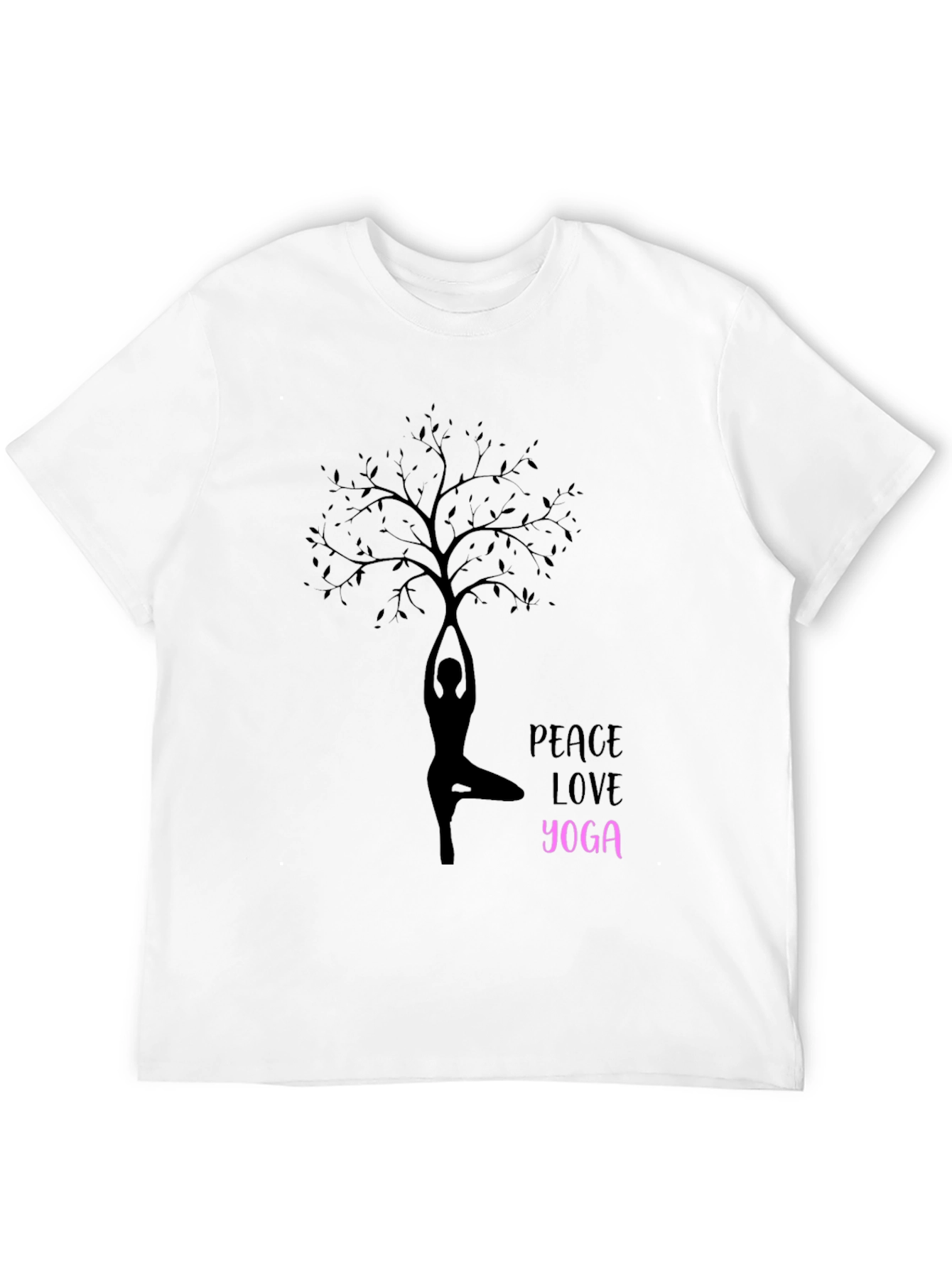 Peace Love Yoga Tree Silhouette Black T-Shirt