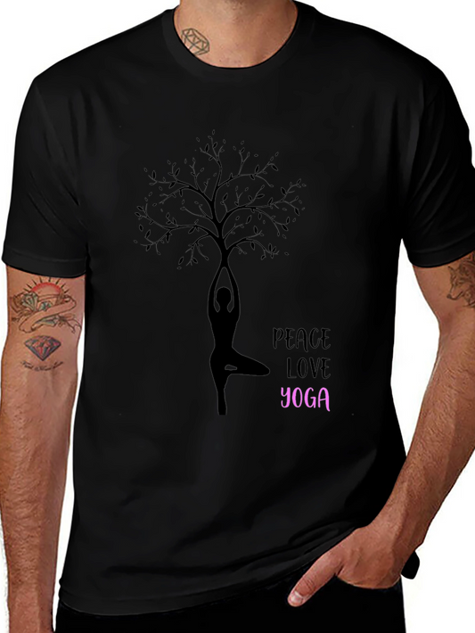 Peace Love Yoga Tree Silhouette Black T-Shirt