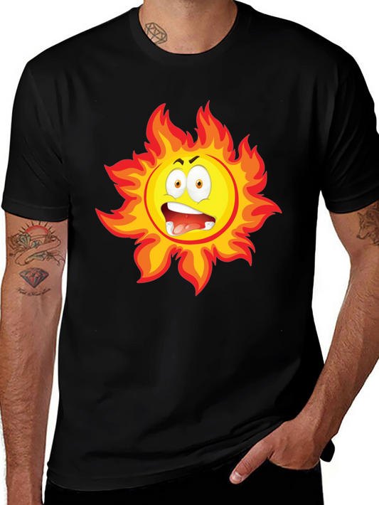 Fiery Sun Cartoon Black T-Shirt