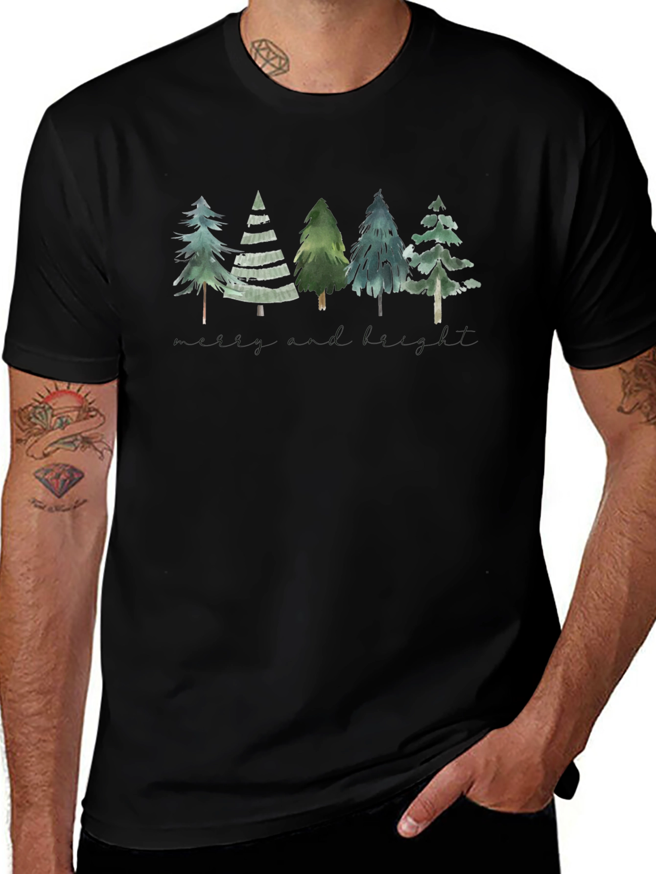 Nature Inspired Forest Tree Graphic Tee - Black