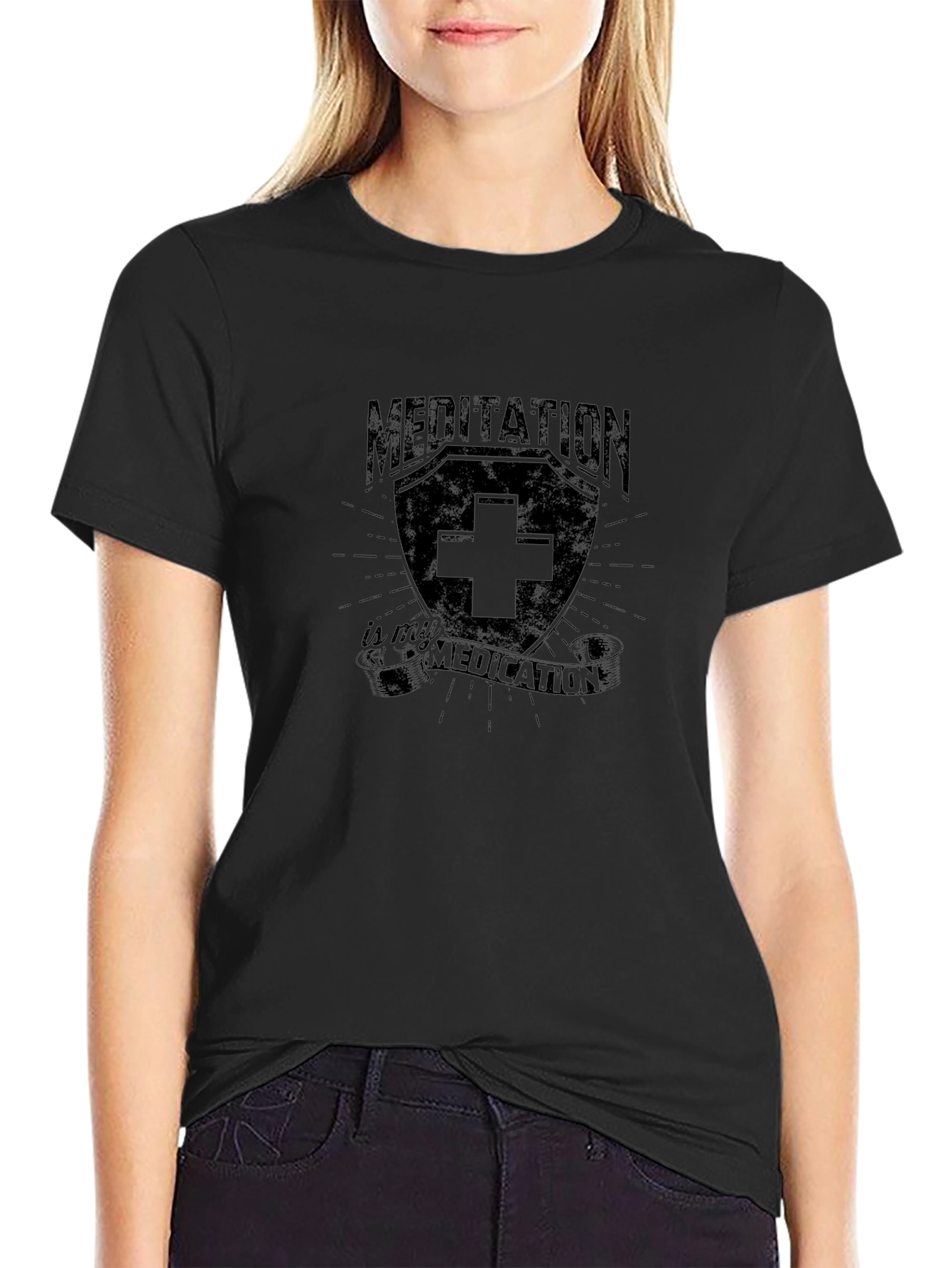 Meditation is My Medication Black Graphic T-Shirt