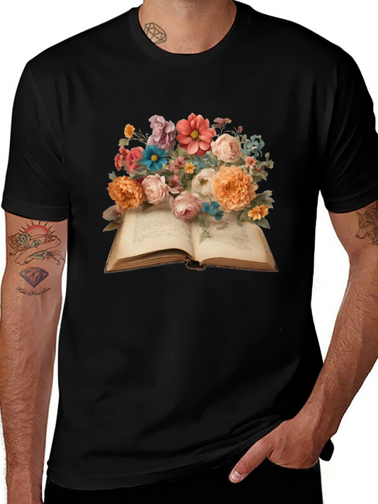 Floral Book T-Shirt: Artistic Literary Tee