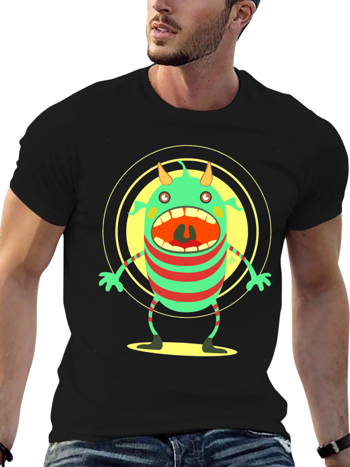 Monster Graphic Black T-Shirt - Fun Cartoon Tee