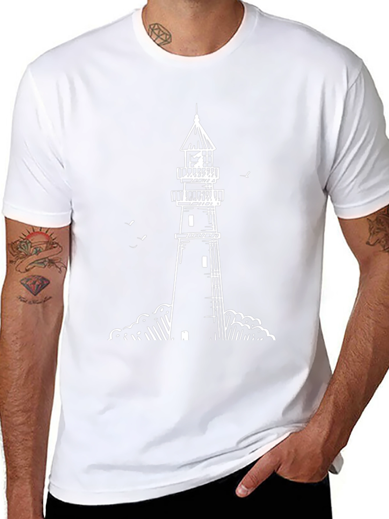 Lighthouse Graphic Tee - Black Cotton T-Shirt
