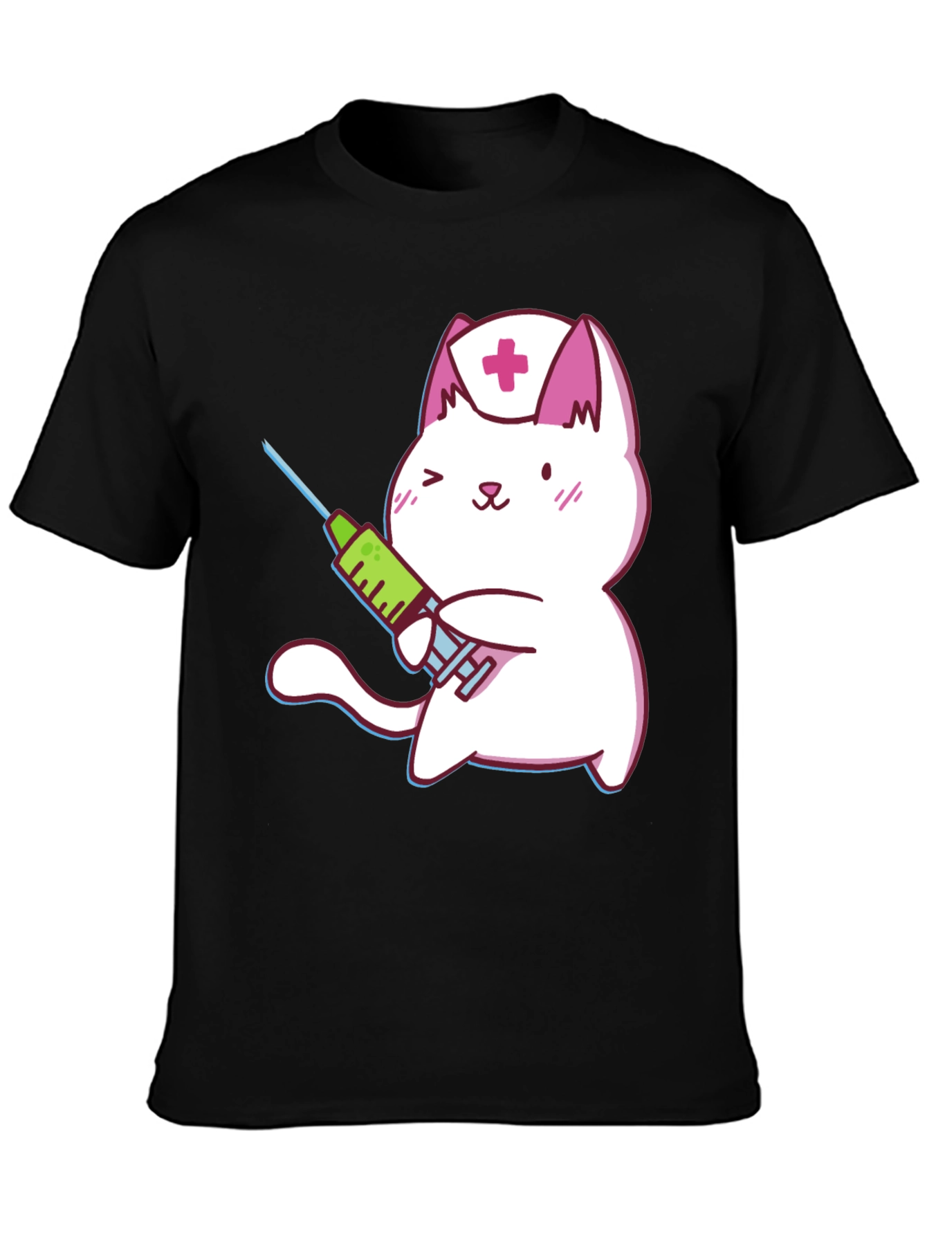 Cute Nurse Cat T-Shirt - Black Cotton Graphic Tee