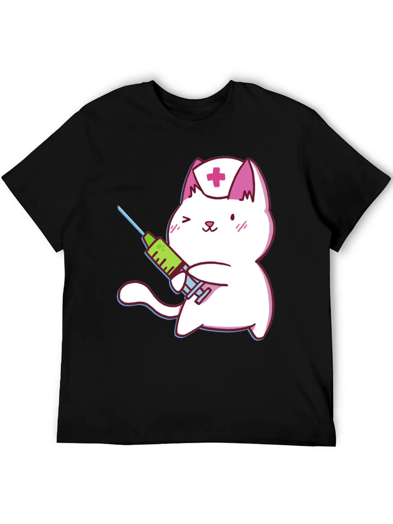 Cute Nurse Cat T-Shirt - Black Cotton Graphic Tee