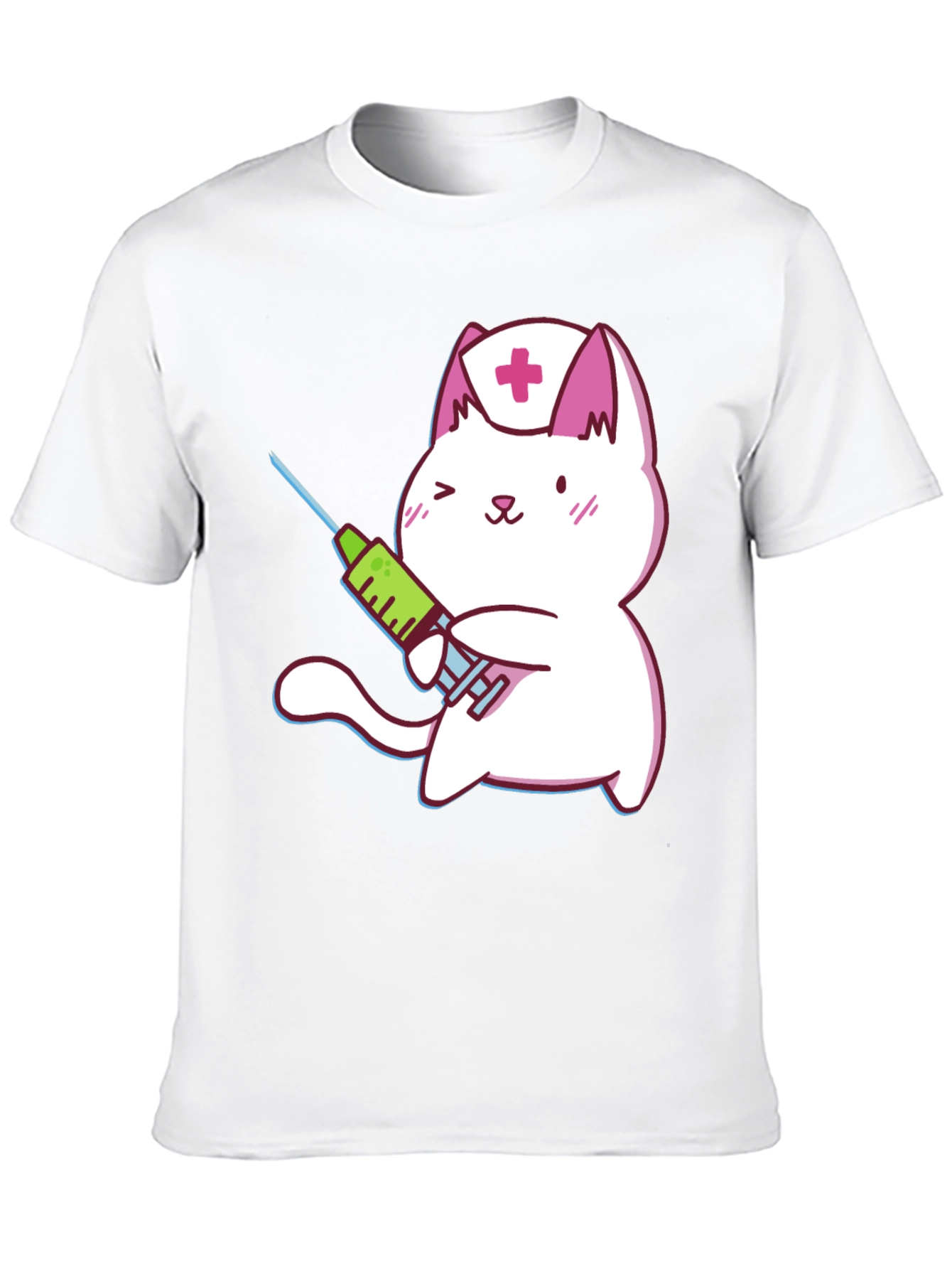 Cute Nurse Cat T-Shirt - Black Cotton Graphic Tee