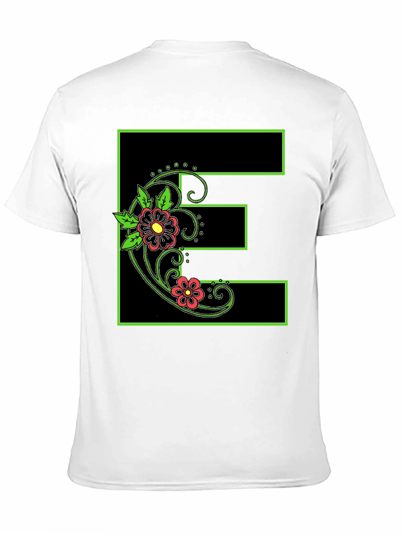 Floral E Black Tee - Stylish Initial Shirt