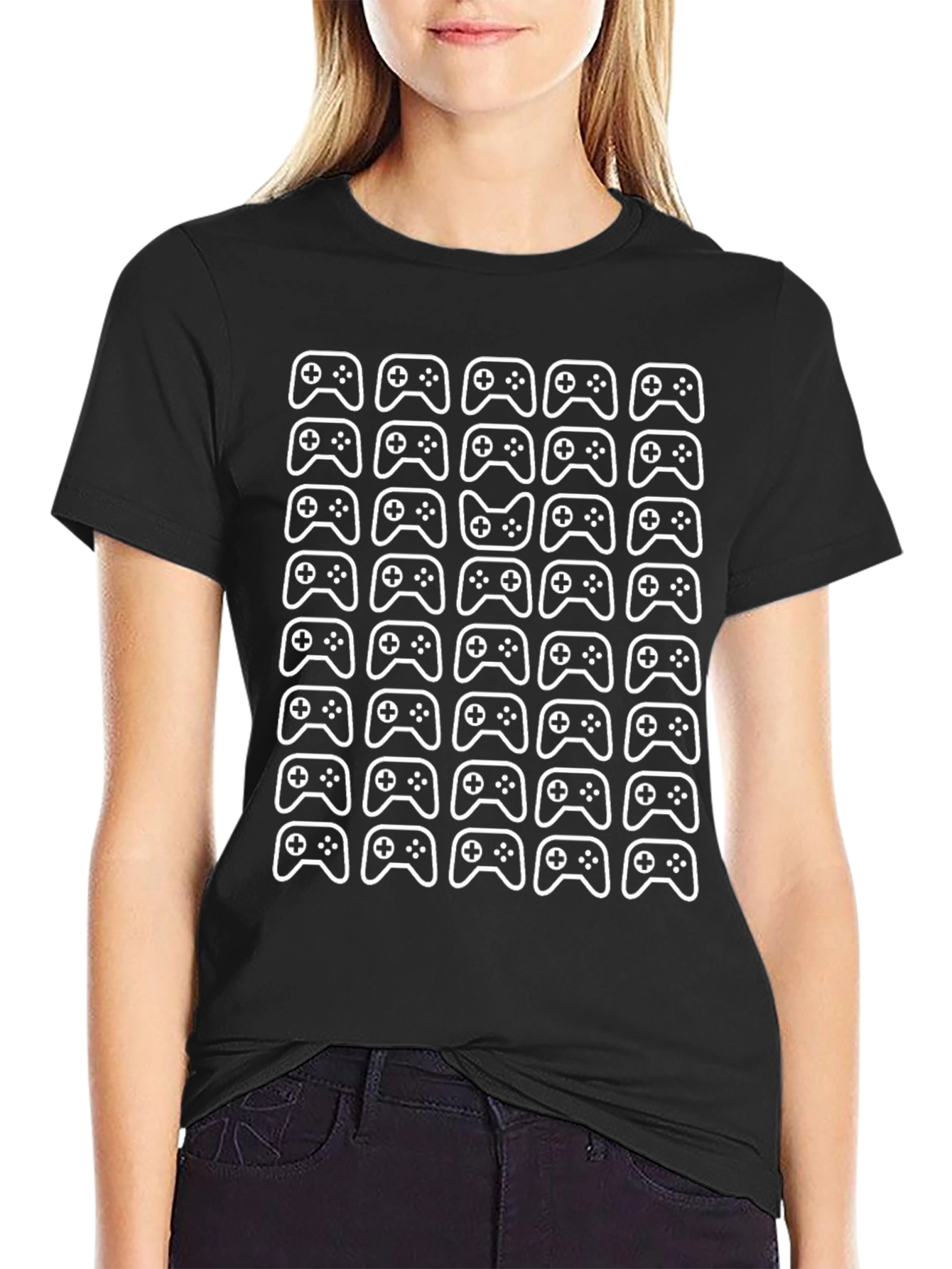 Gamer Controller Pattern T-Shirt - Black
