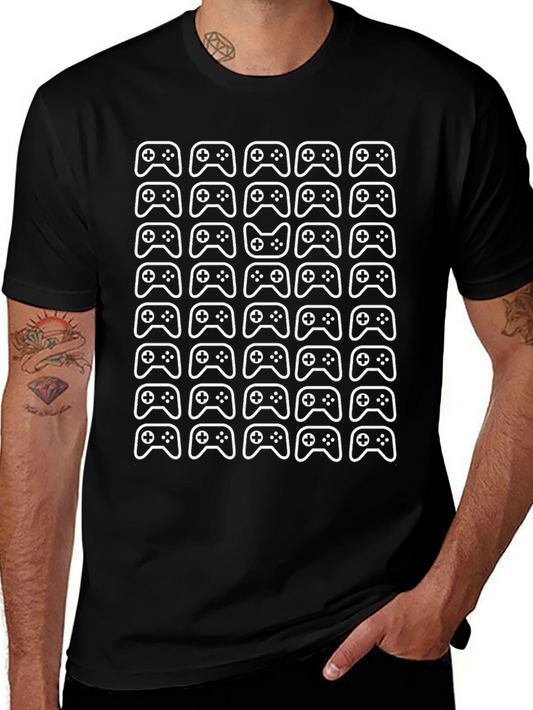 Gamer Controller Pattern T-Shirt - Black