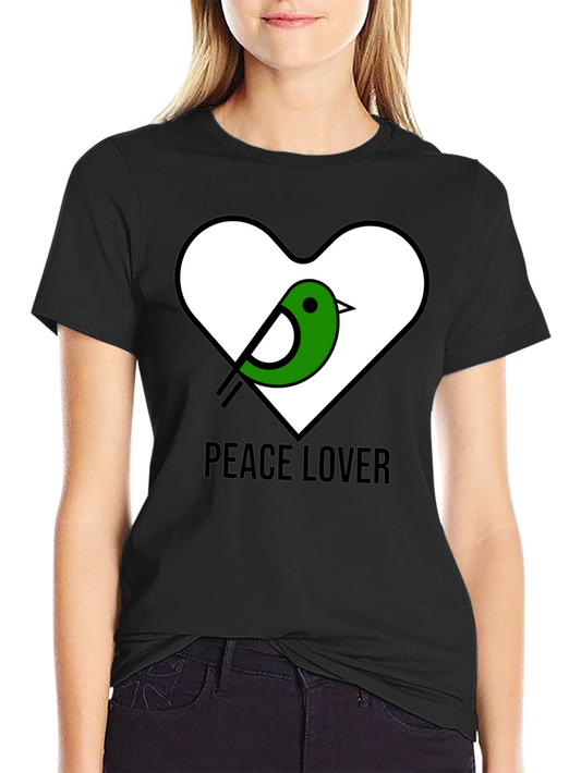 Peace Lover T-Shirt with Bird Heart Graphic
