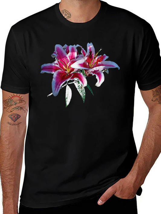 Floral Lily Graphic Tee - Stylish Mens Black T-Shirt