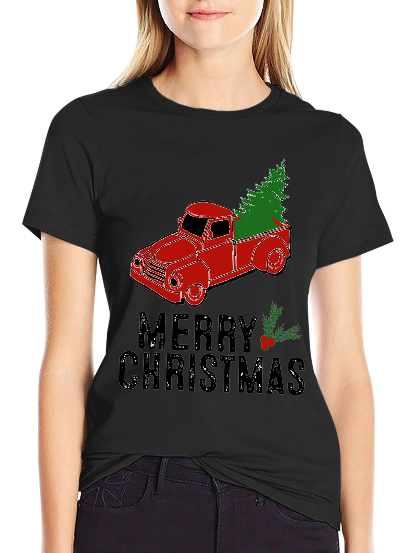 Merry Christmas Truck T-Shirt Holiday Tee