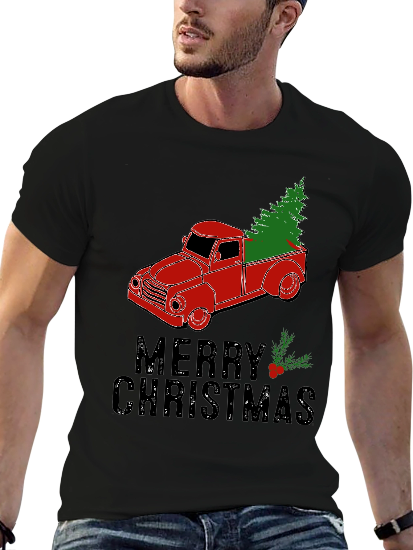 Merry Christmas Truck T-Shirt Holiday Tee