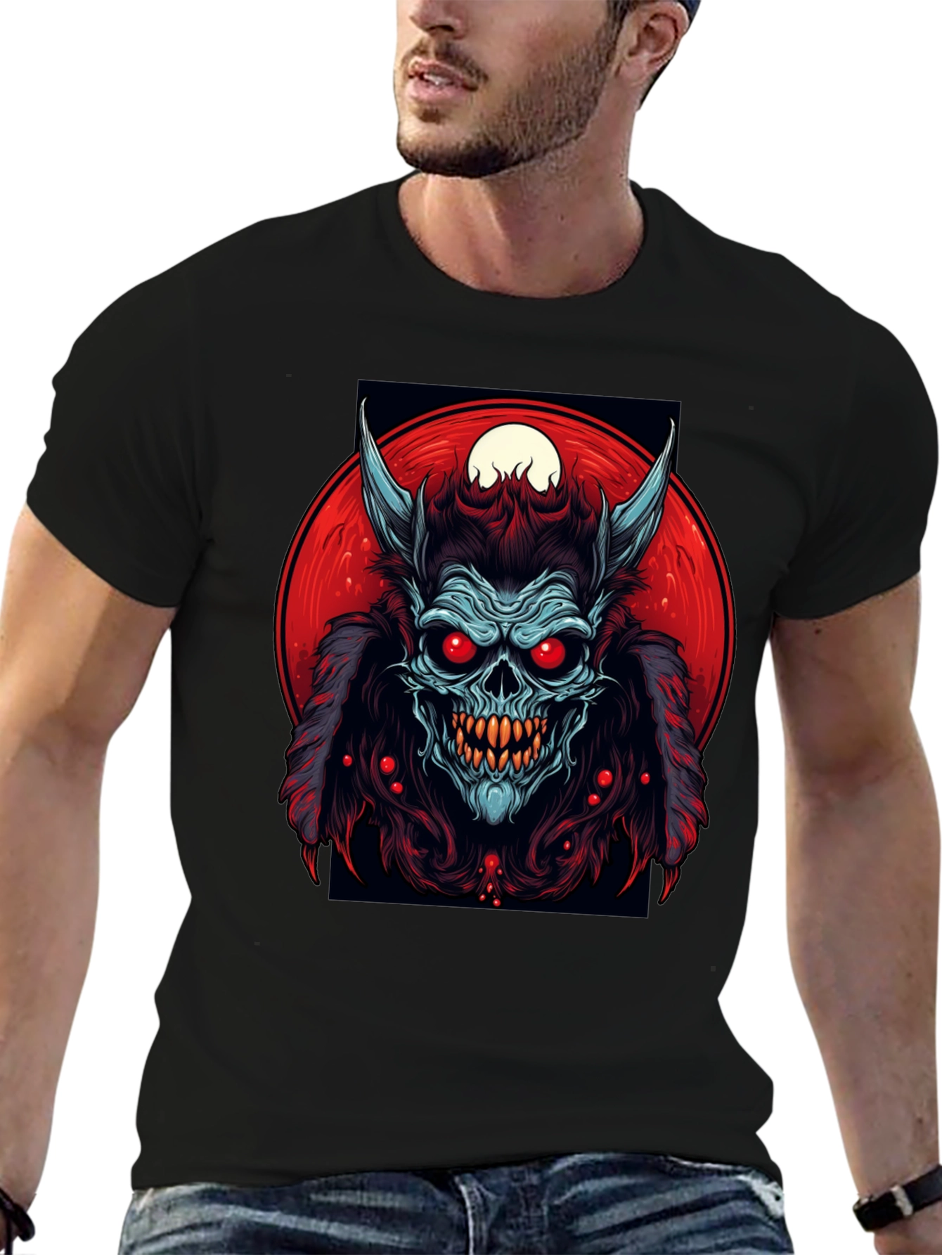 Monster Graphic Tee - Red Eyes Horns