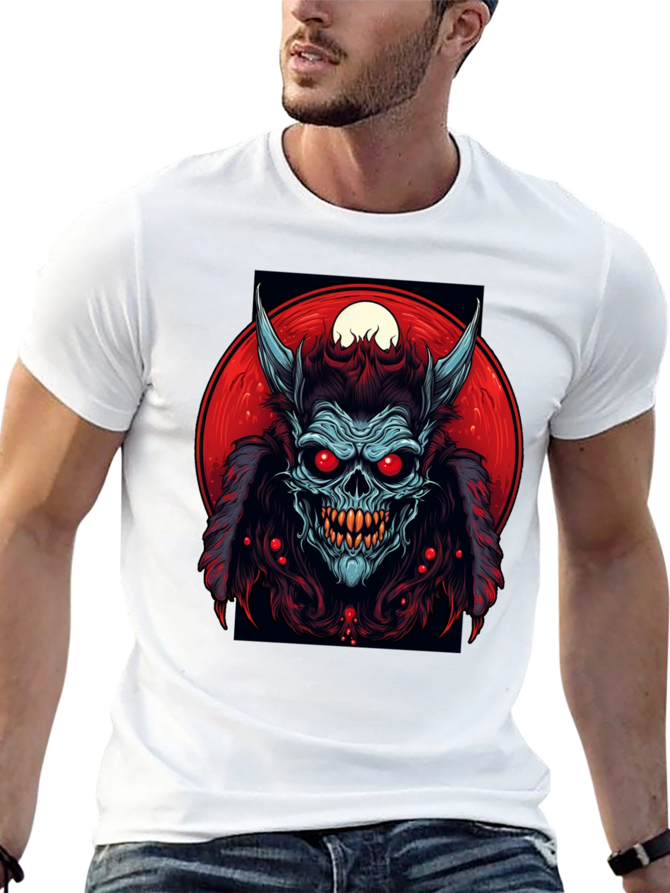 Monster Graphic Tee - Red Eyes Horns