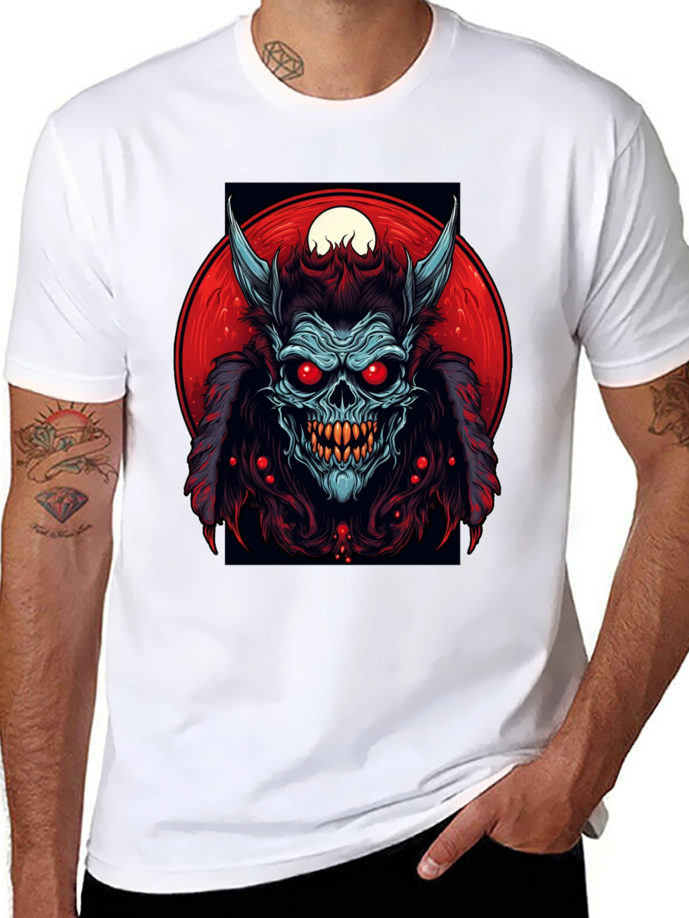 Monster Graphic Tee - Red Eyes Horns