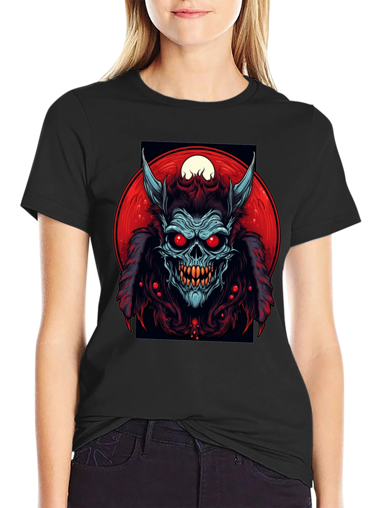 Monster Graphic Tee - Red Eyes Horns