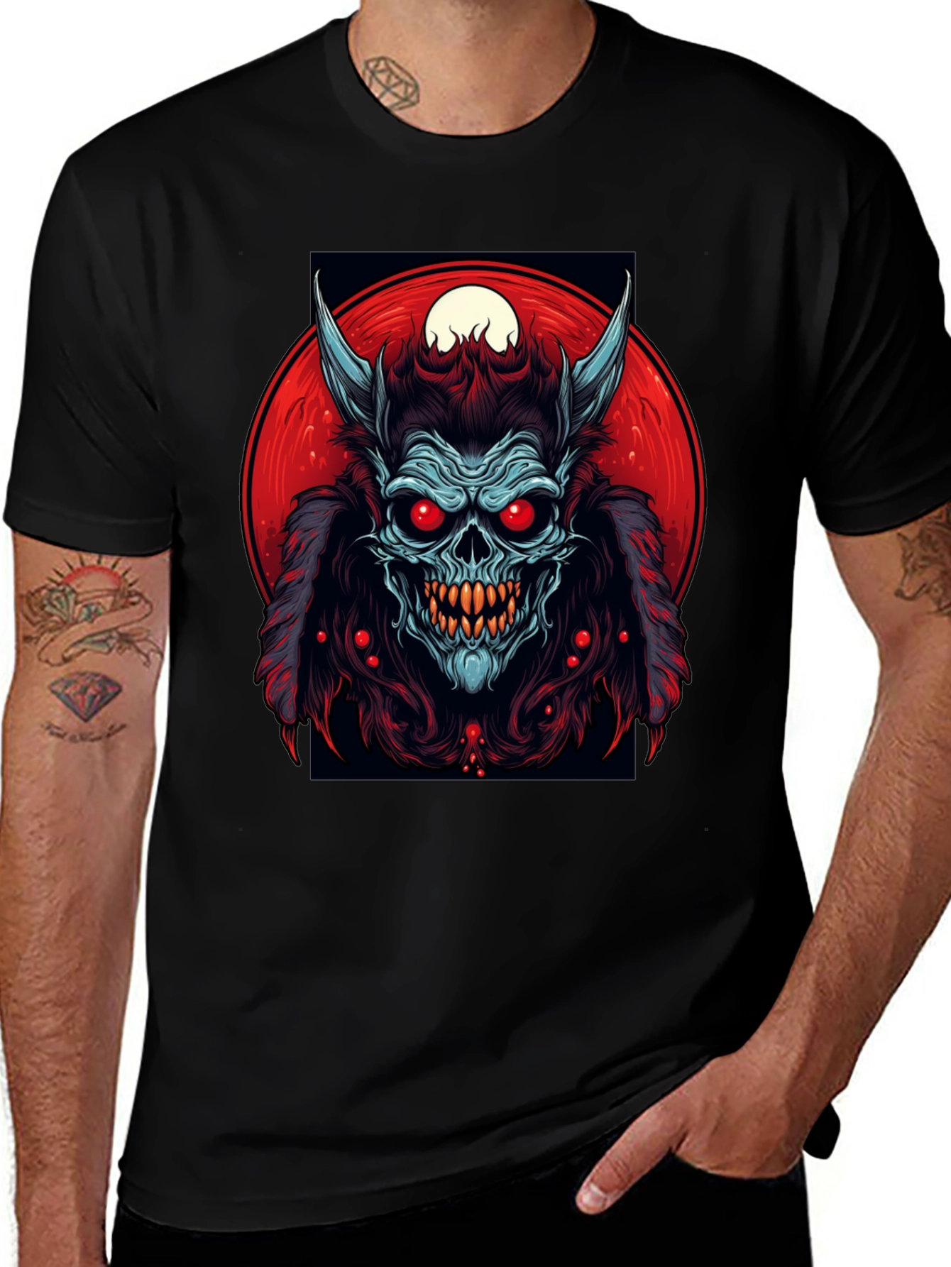 Monster Graphic Tee - Red Eyes Horns