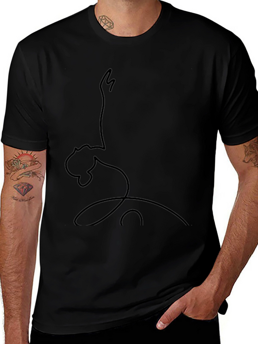 Minimalist Line Art Tee - Abstract Figure Design Black