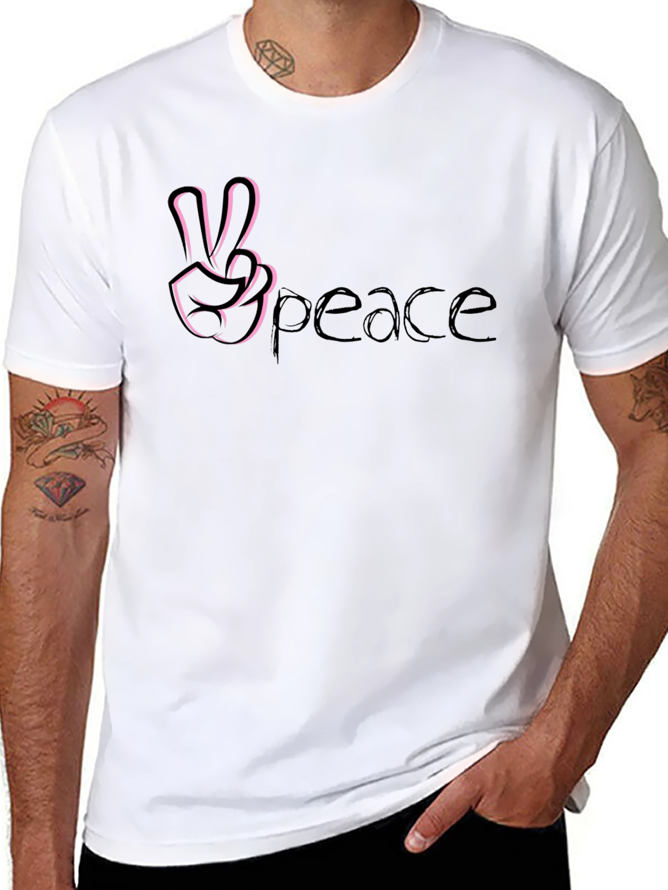 Peace Sign Graphic Tee - Stylish Black Cotton T-Shirt