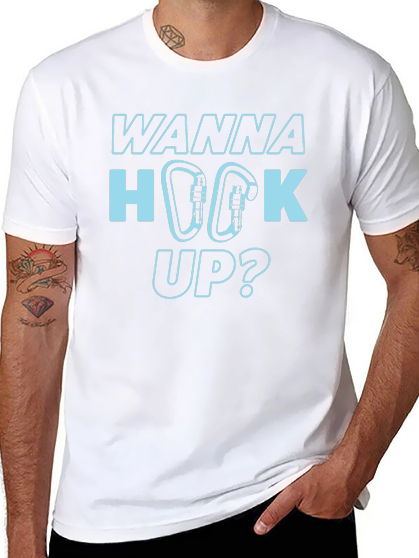 Wanna Hook Up? Climbing Carabiner Graphic T-Shirt