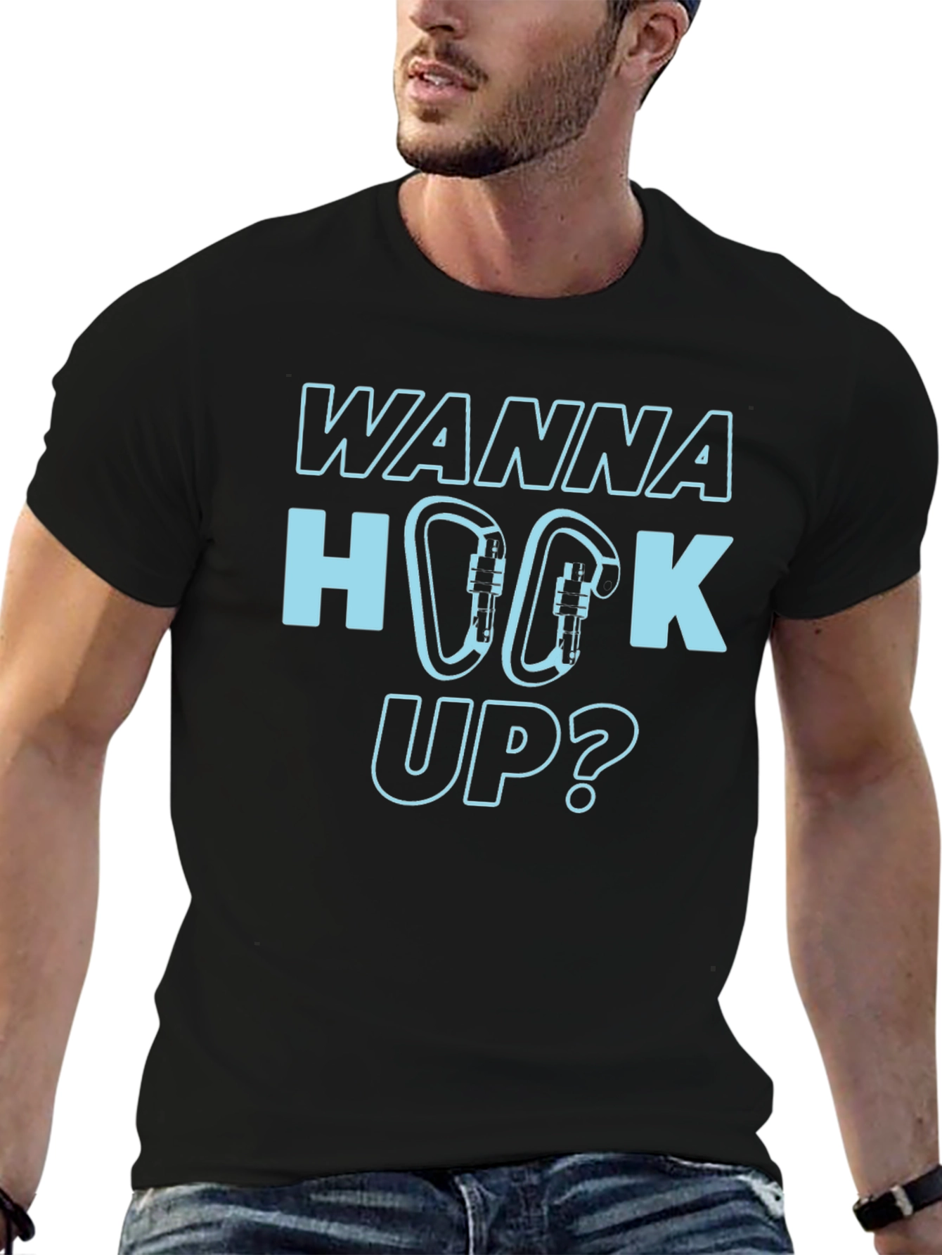 Wanna Hook Up? Climbing Carabiner Graphic T-Shirt