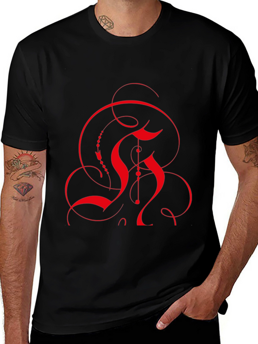 Abstract Red Design Black T-Shirt