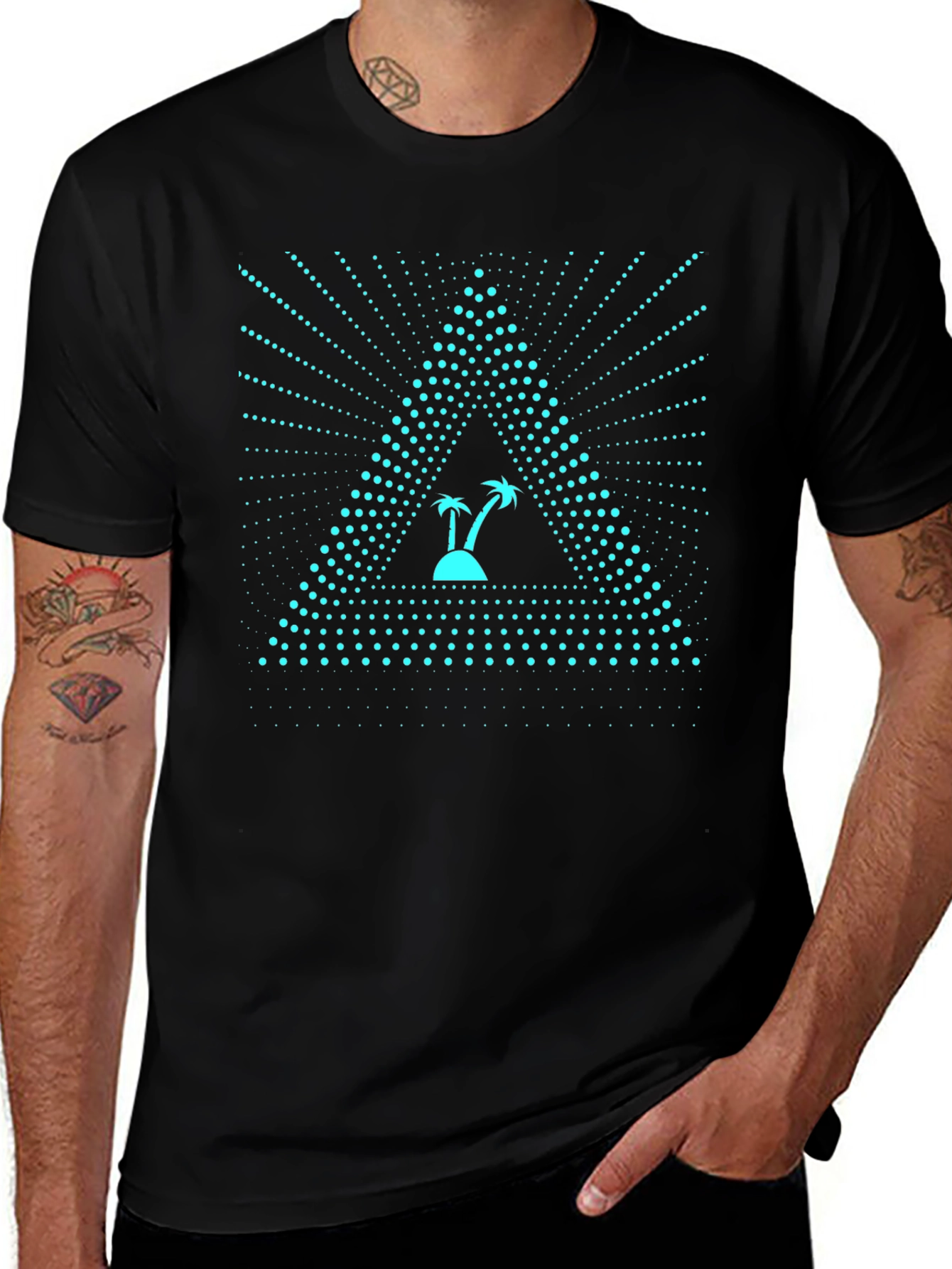 Triangle Island Palm Tree Graphic Tee - Black