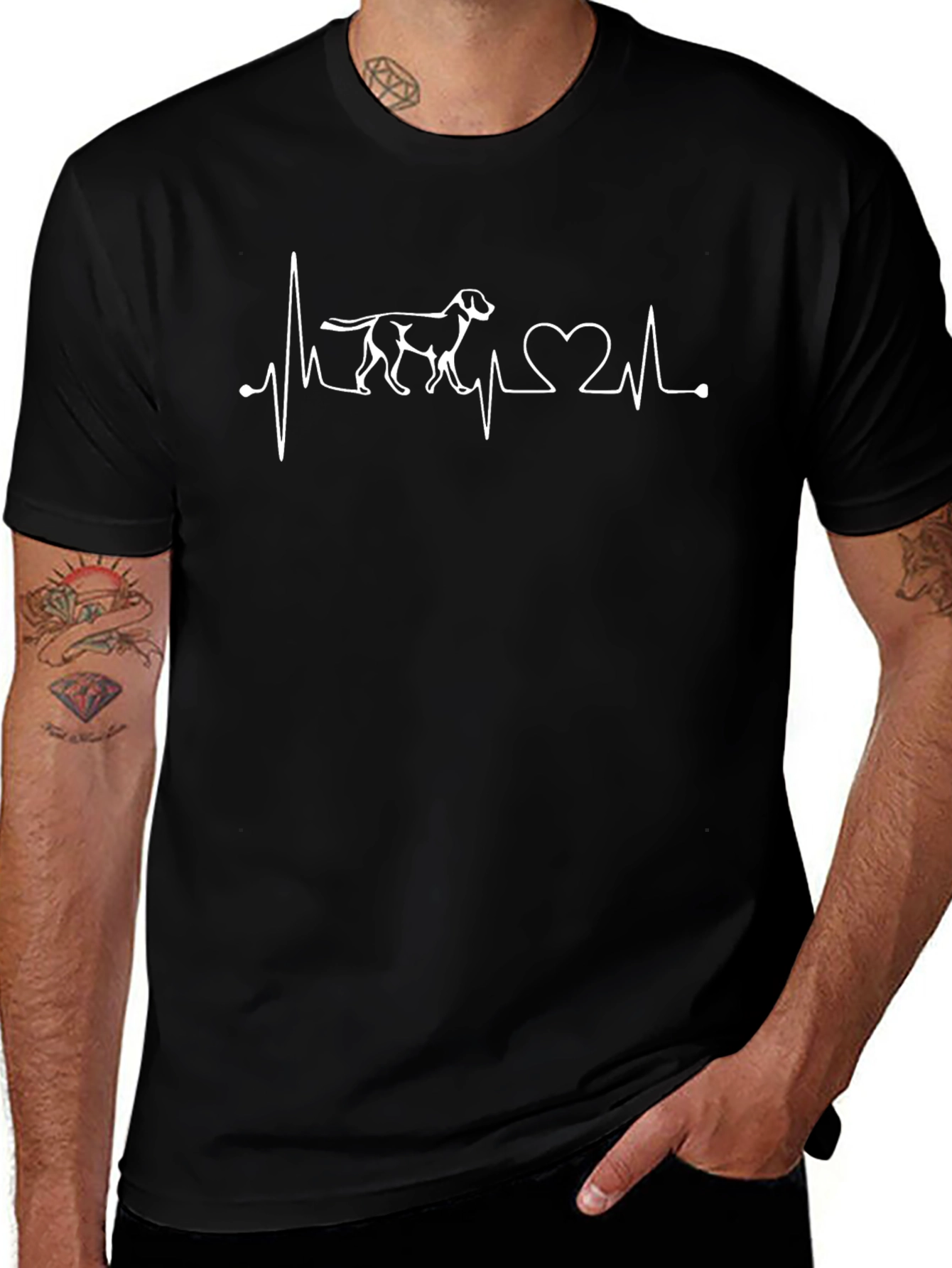 Dog Lover Heartbeat T-Shirt - Black