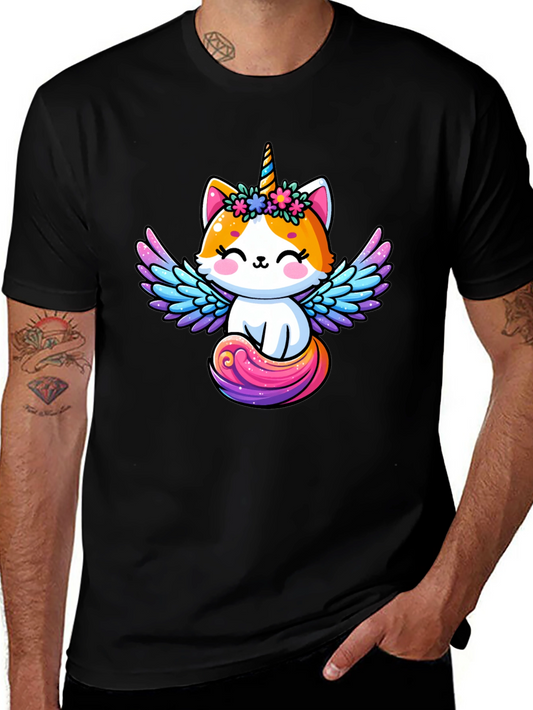 Unicorn Cat Graphic Tee - Black Cotton Blend