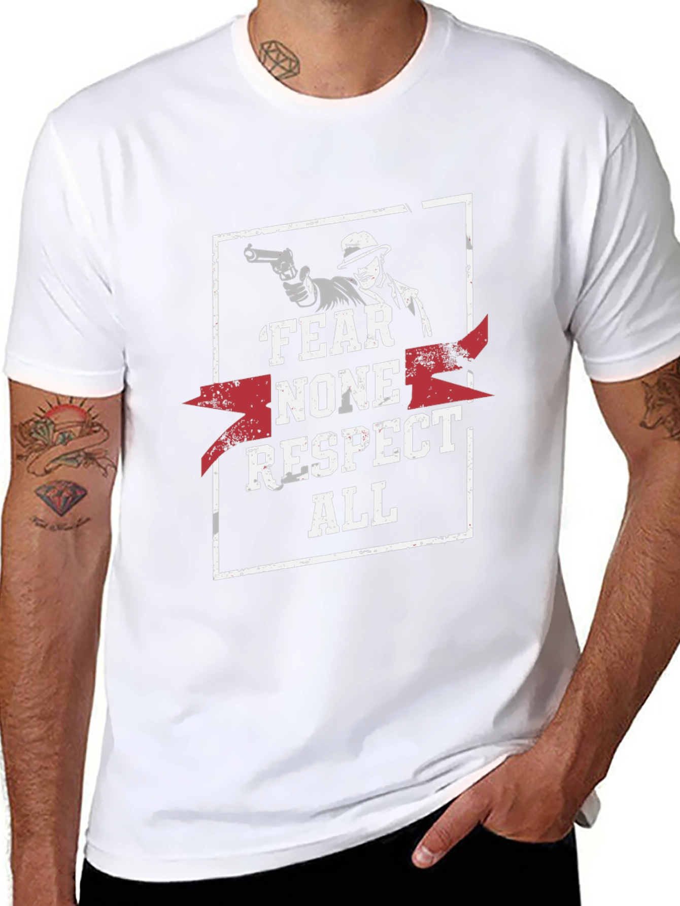 Fear None Respect All Graphic Print Black T-Shirt