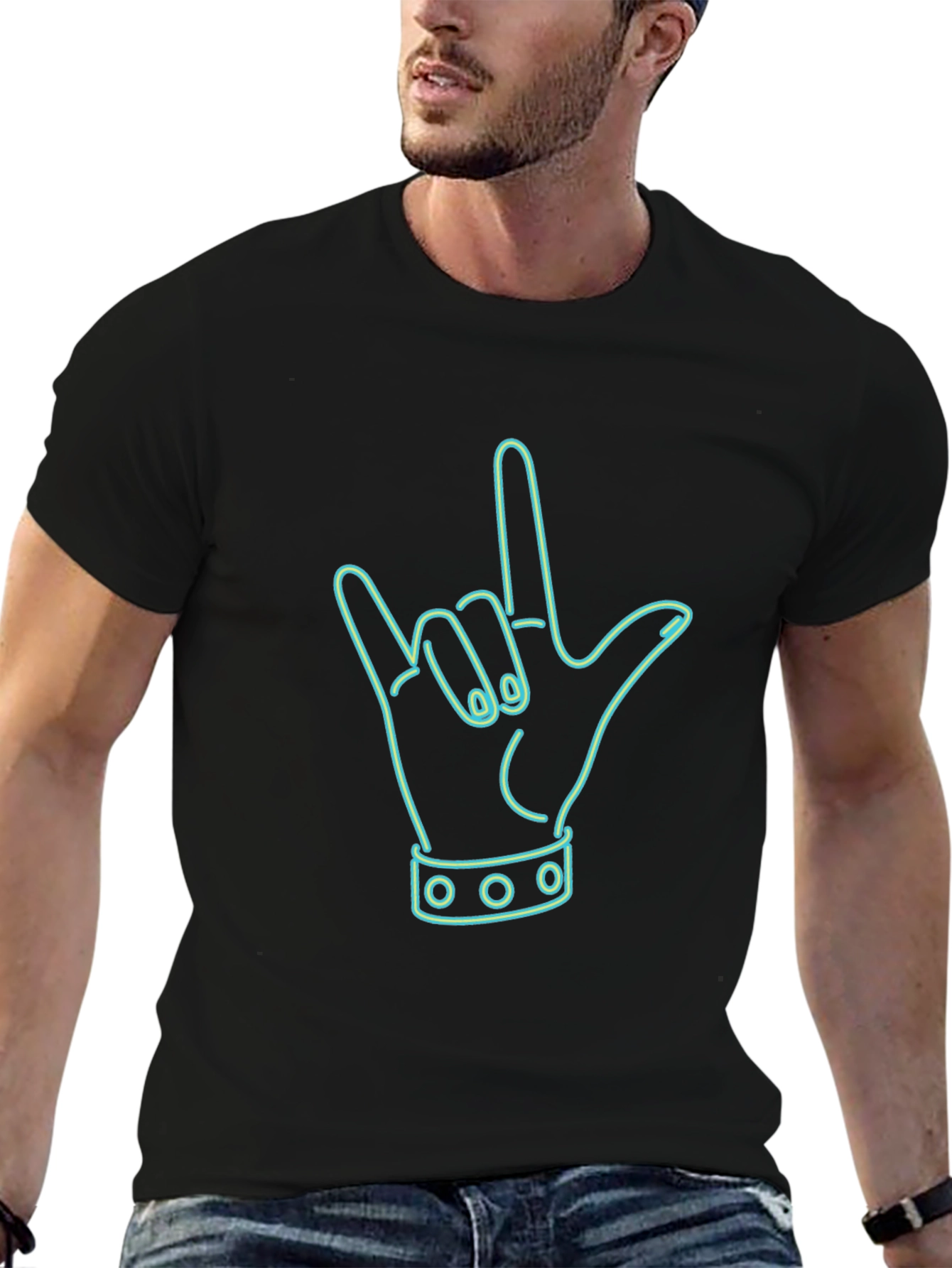 Rock On Hand Graphic Tee - Black