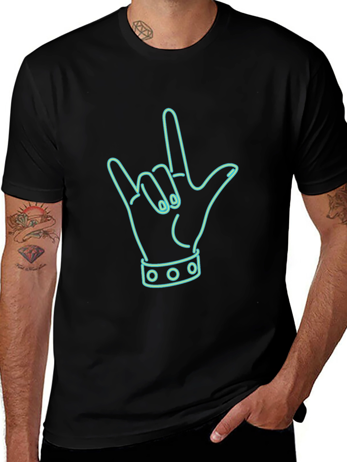 Rock On Hand Graphic Tee - Black