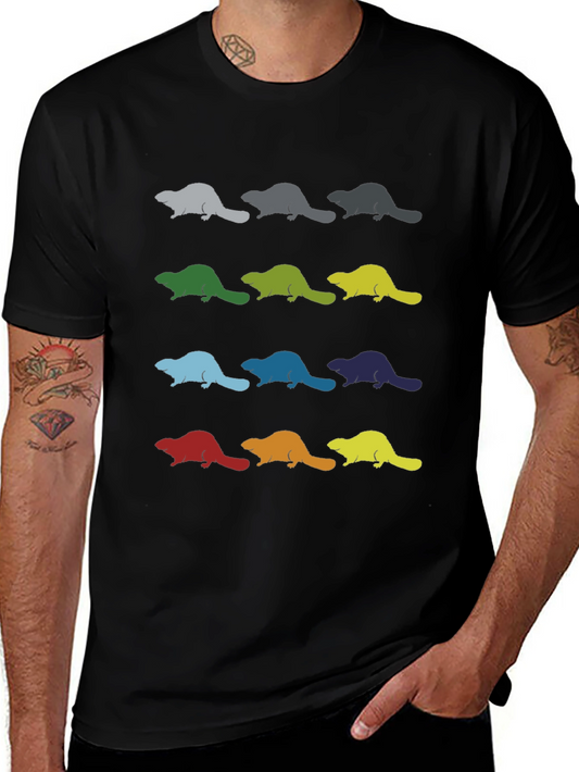 Colorful Beaver Pattern T-Shirt