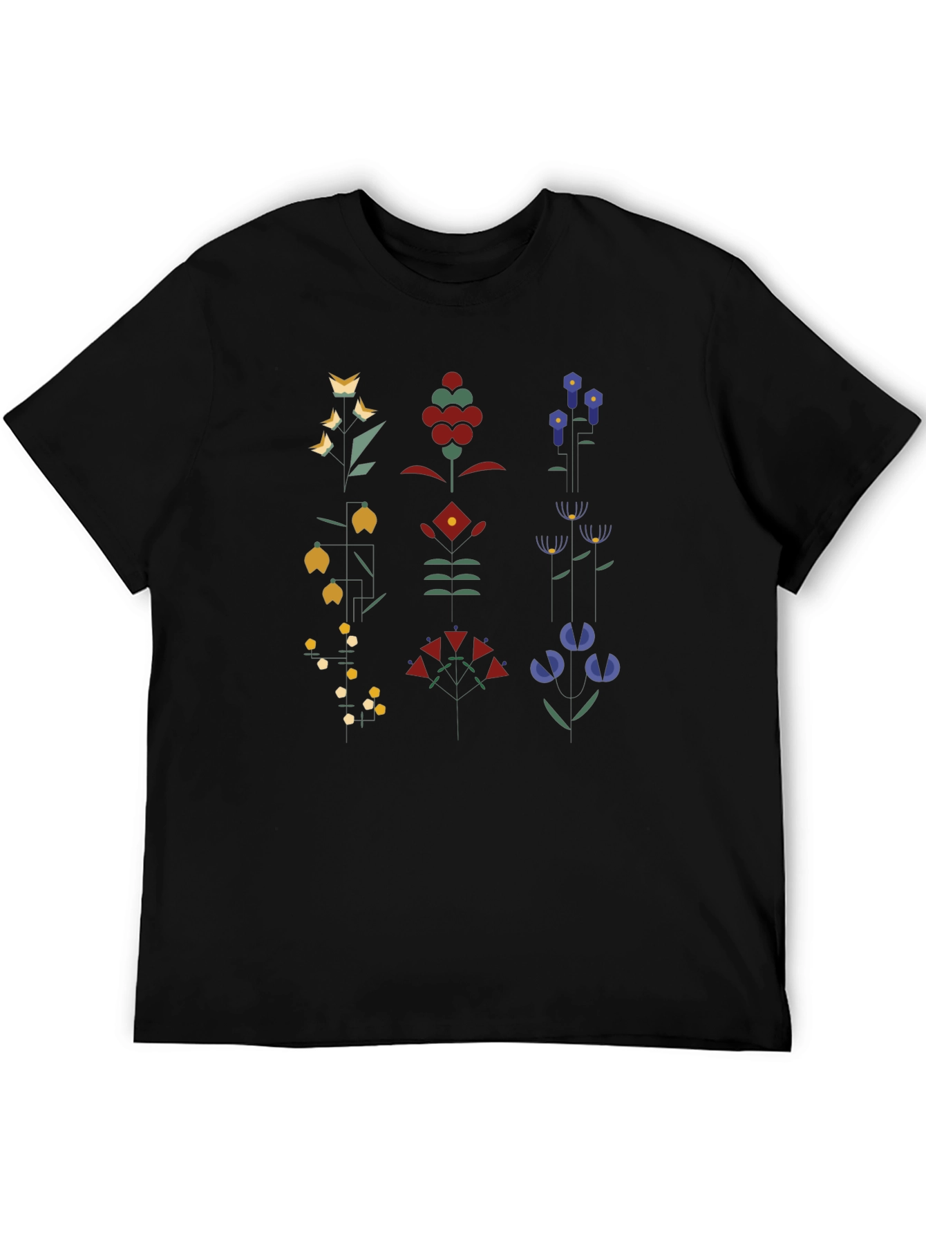 Geometric Floral Print Black T-Shirt